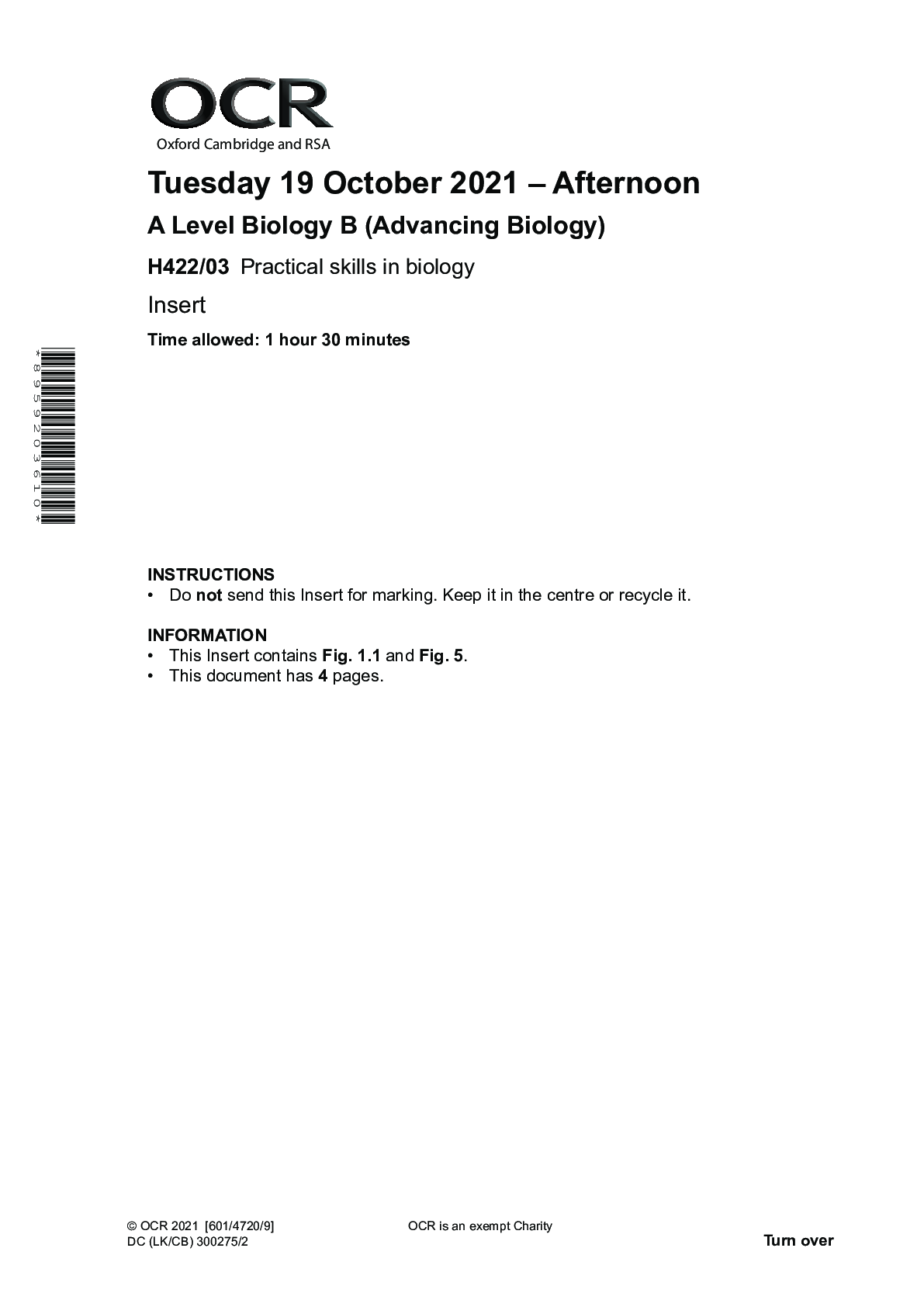 Preview of >_A Level Biology B (Advancing Biology) H422/03: Question Paper Oct 2021 || Practical skil